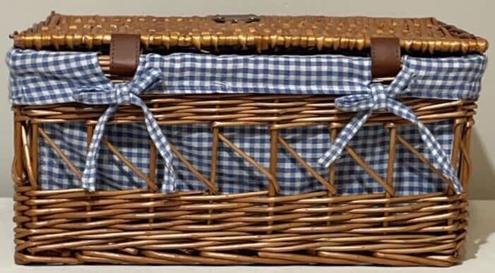 Picnic Basket English Style Retro 42cm Wicker Gift Hamper Blue White Check AE325