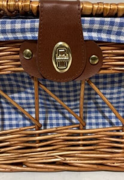 Picnic Basket English Style Retro 42cm Wicker Gift Hamper Blue White Check AE325
