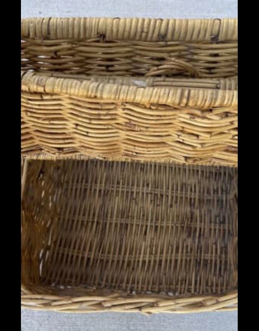 Vintage Picnic Basket HAMPER 42cm BAMBOO CANE FRENCH ENGLISH Style Storage AE51