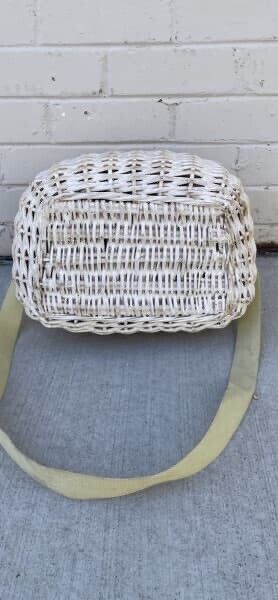 Picnic Basket White Wash Cane Saddle Bag Style 2 Person Hamper Shoulder Bag AE56