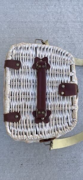 Picnic Basket White Wash Cane Saddle Bag Style 2 Person Hamper Shoulder Bag AE56