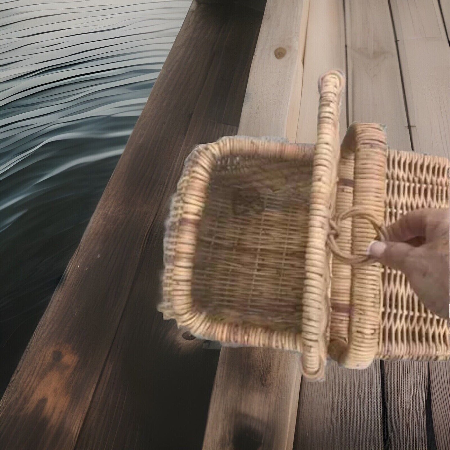 Vintage Picnic Basket HAMPER 60cm BAMBOO CANE FRENCH ENGLISH Style Storage DE