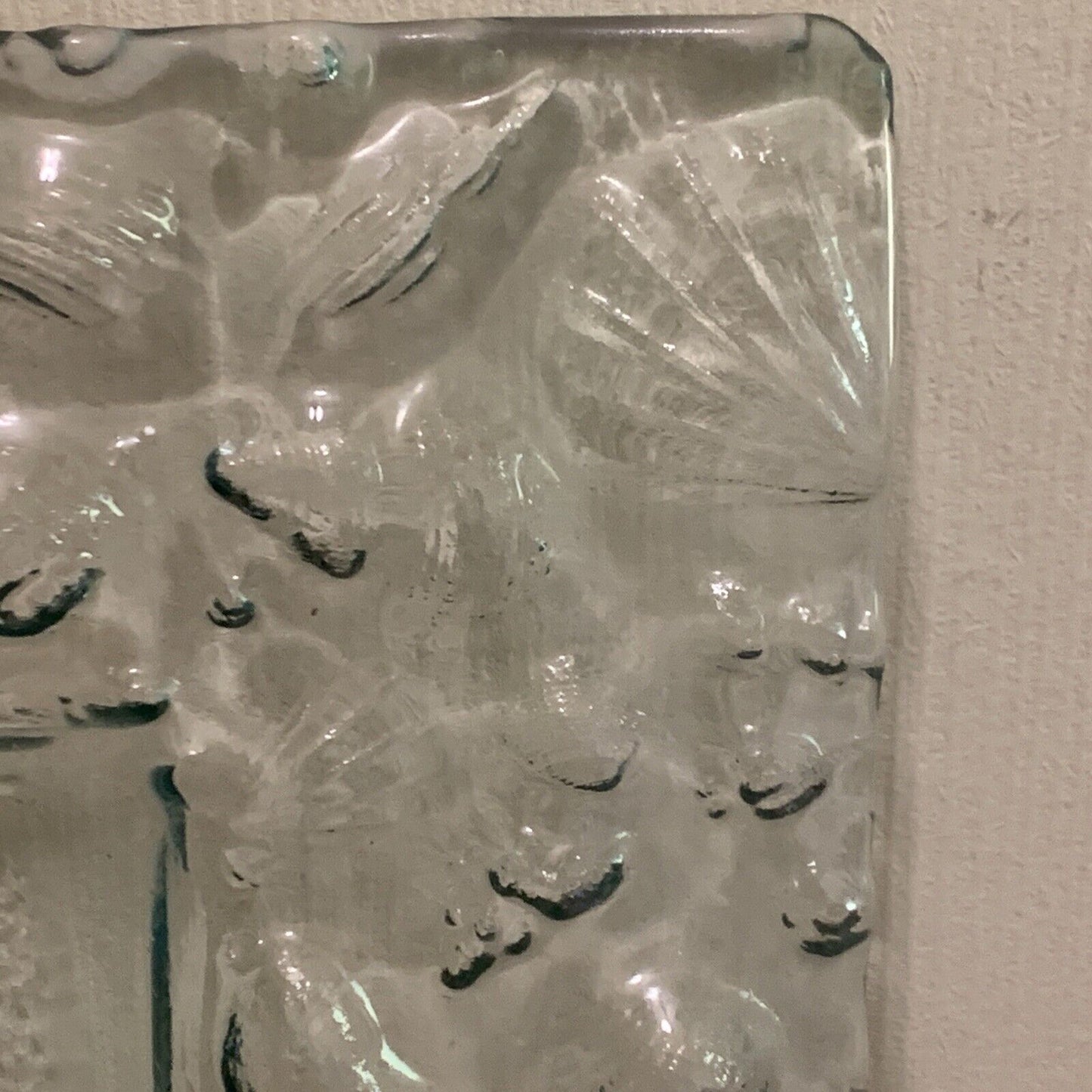 Art Glass 29.5cm Shell Square Plate Slumped Obsidian Green Glass Suits Ikebana