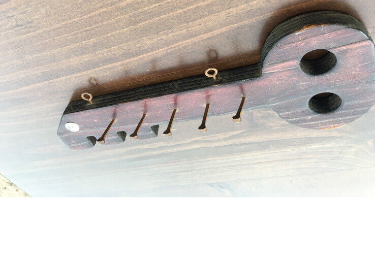 Mid century Arts & Crafts 30cm Wooden Key Shaped 5 key Holder Wall Mounted