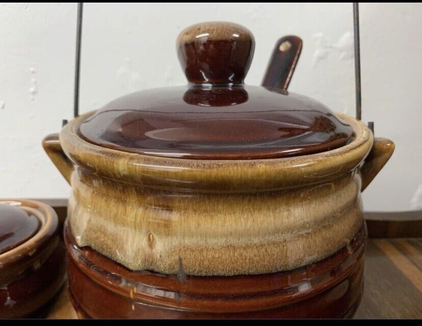 Pottery Taiwan 6 Piece 1x Casserole Pot & 5 Lidded Bowls W Handle Lava Drip NEW