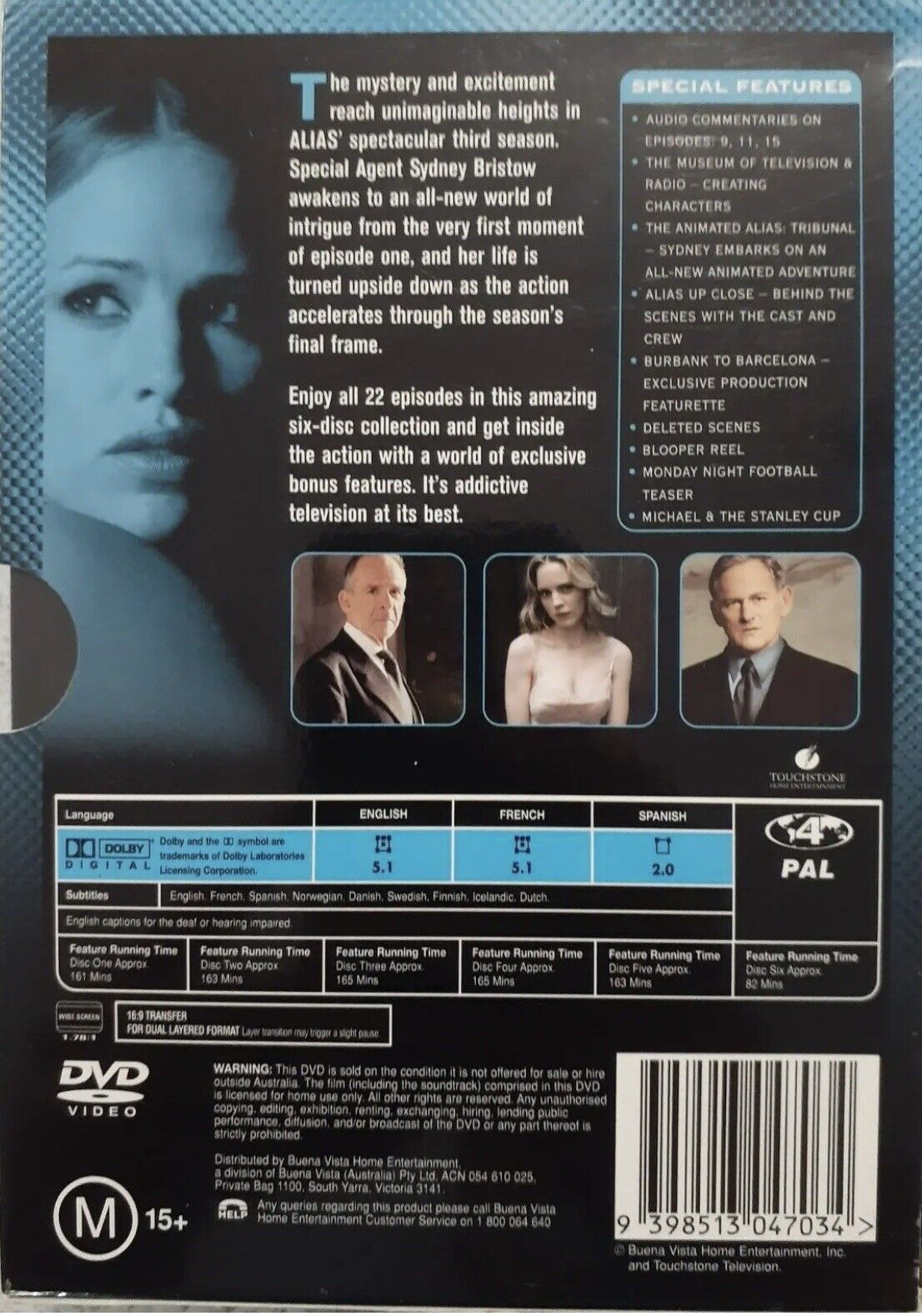 DVD ALIAS The Complete Third Season 6 Disc Set R4 Rated M TV Series Box Set