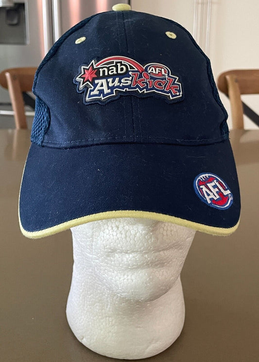 AUS KICK AFL Navy Adjustable Baseball Cap OSFA Mesh & Cotton Fabric Unisex Kids