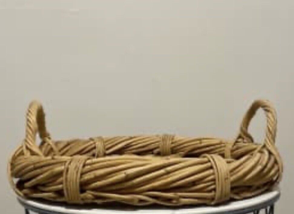 Vintage Heavy Cane Basket 43cm Round Tray Platter Fruit 2 handles AE185