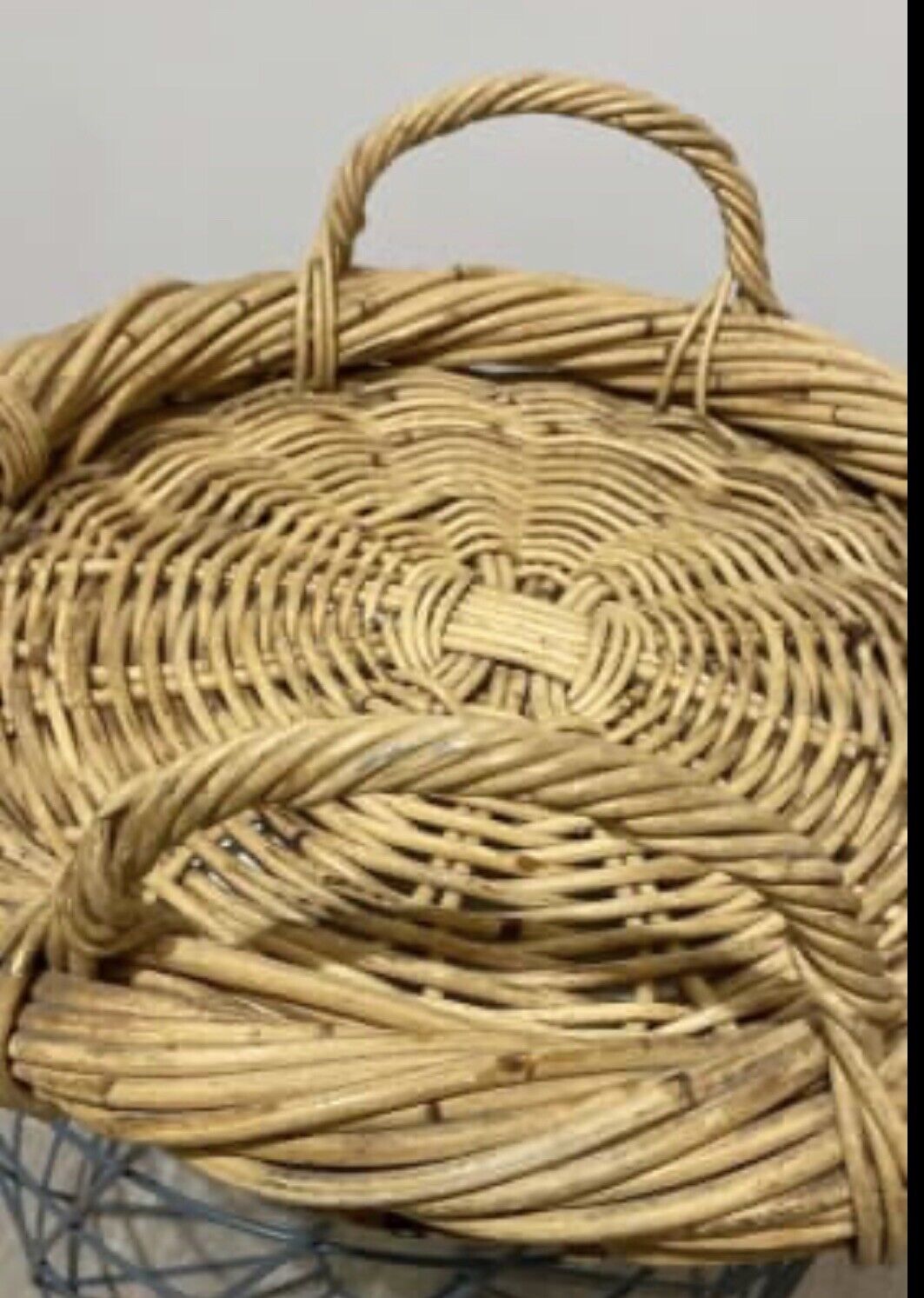 Vintage Heavy Cane Basket 43cm Round Tray Platter Fruit 2 handles AE185