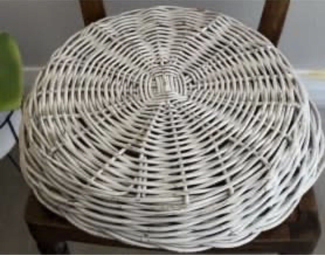 Rustic CANE BASKET 47cm Thick Wicker Tray White Wash Round w Side Handles AE150