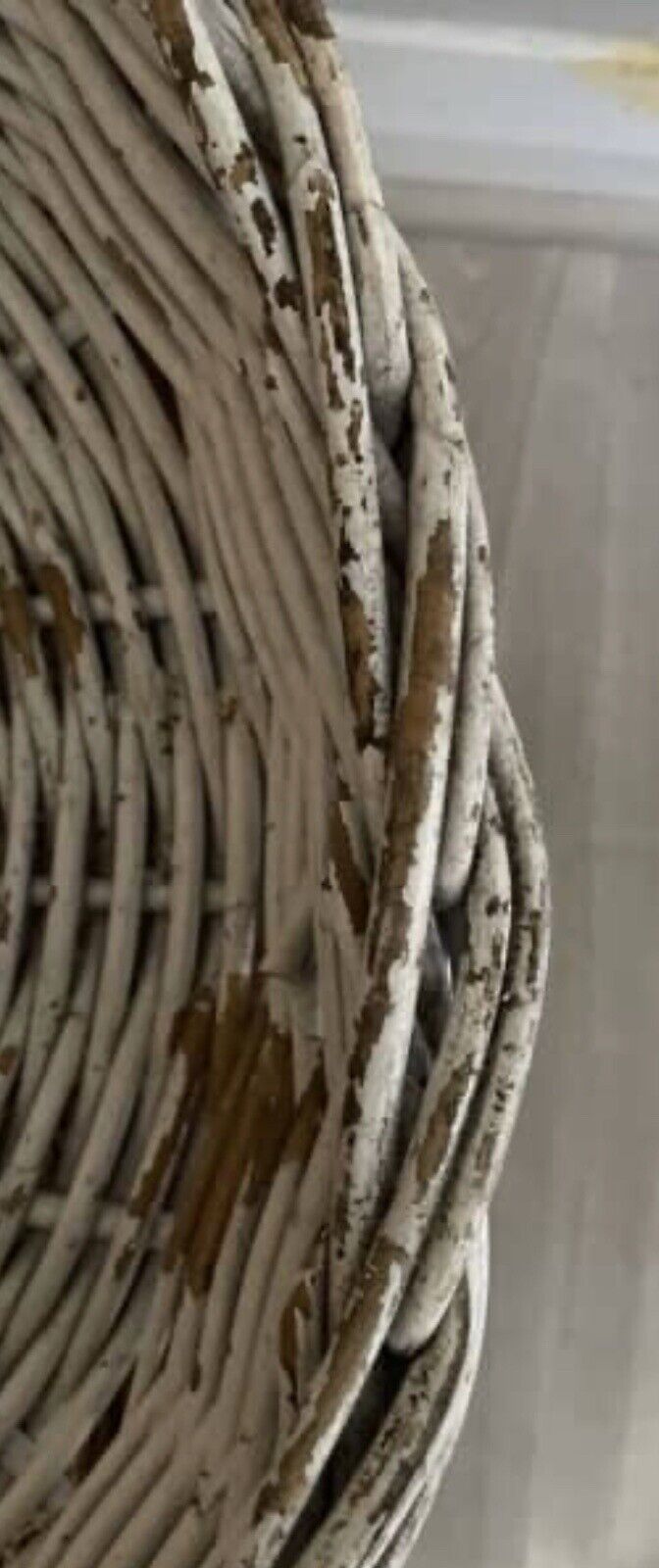 Rustic CANE BASKET 47cm Thick Wicker Tray White Wash Round w Side Handles AE150