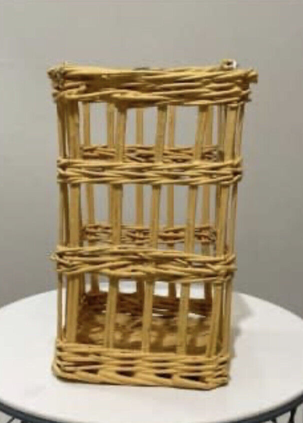 Cane Bamboo Basket Coastal Vintage 30.5cm Yellow Painted Woven Hanging AE184