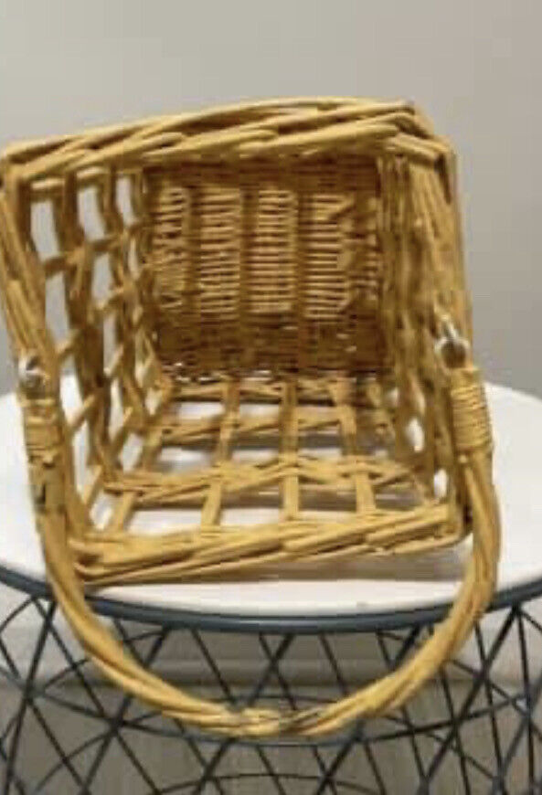 Cane Bamboo Basket Coastal Vintage 30.5cm Yellow Painted Woven Hanging AE184