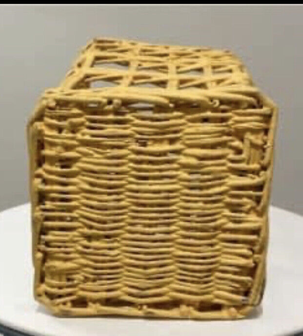 Cane Bamboo Basket Coastal Vintage 30.5cm Yellow Painted Woven Hanging AE184