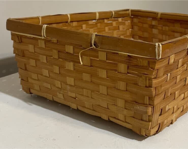 Split Cane Storage Basket 1980’s Rectangular 32cm Light Woven Rattan  AE334