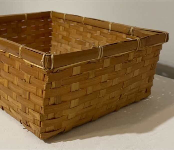 Split Cane Storage Basket 1980’s Rectangular 32cm Light Woven Rattan  AE334