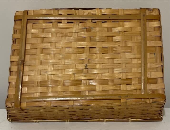 Split Cane Storage Basket 1980’s Rectangular 32cm Light Woven Rattan  AE334