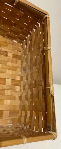Split Cane Storage Basket 1980’s Rectangular 32cm Light Woven Rattan  AE334