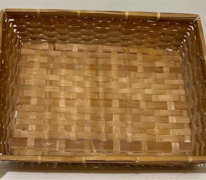 Split Cane Storage Basket 1980’s Rectangular 32cm Light Woven Rattan  AE334