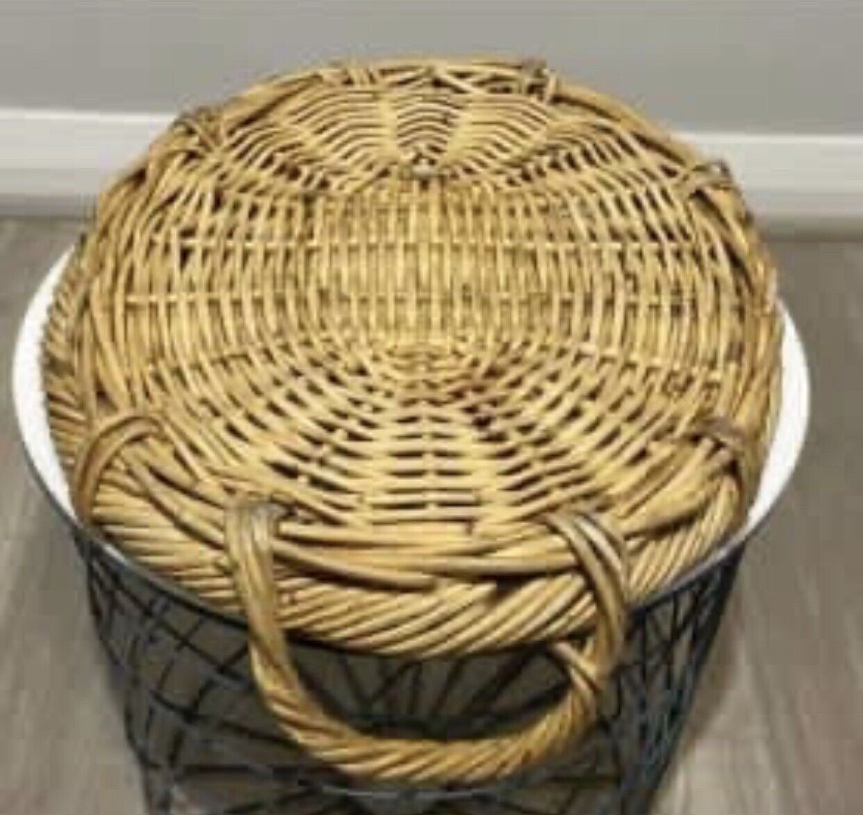 Cane Serving Tray Basket Vintage 46cm Oval Heavy Woven Wicker Handles AE191