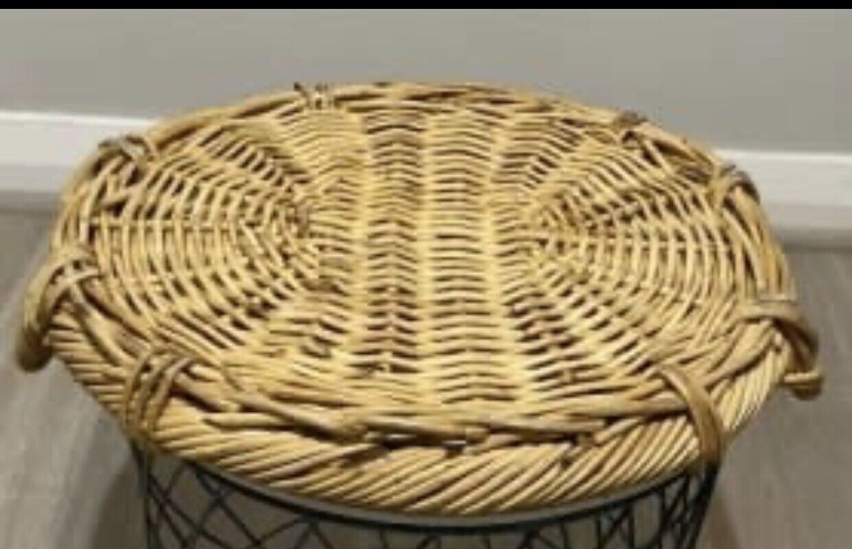 Cane Serving Tray Basket Vintage 46cm Oval Heavy Woven Wicker Handles AE191