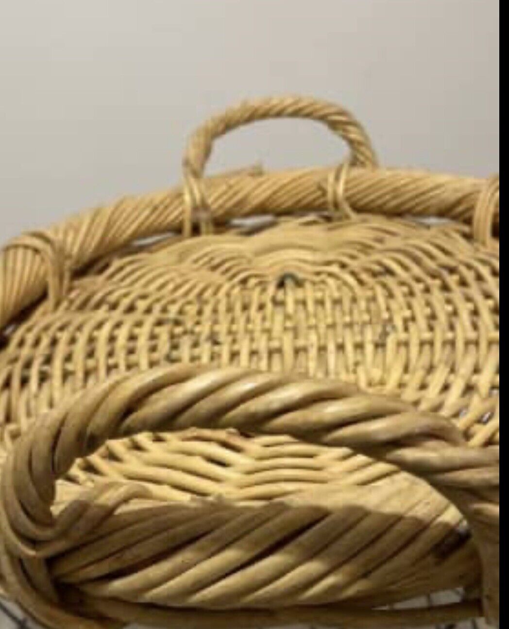 Cane Serving Tray Basket Vintage 46cm Oval Heavy Woven Wicker Handles AE191