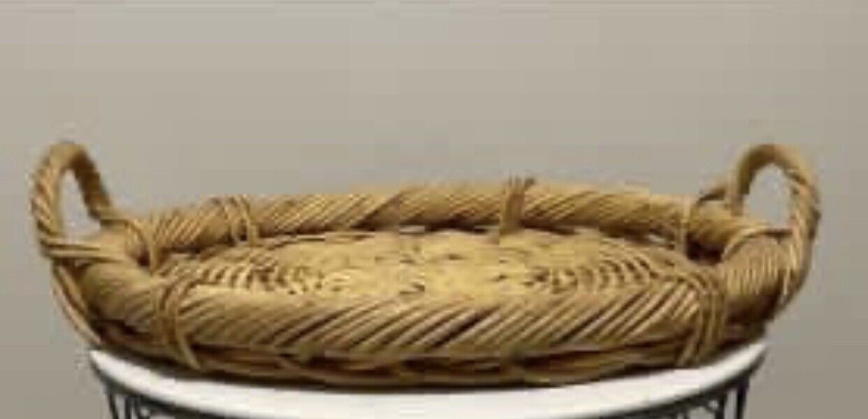 Cane Serving Tray Basket Vintage 46cm Oval Heavy Woven Wicker Handles AE191