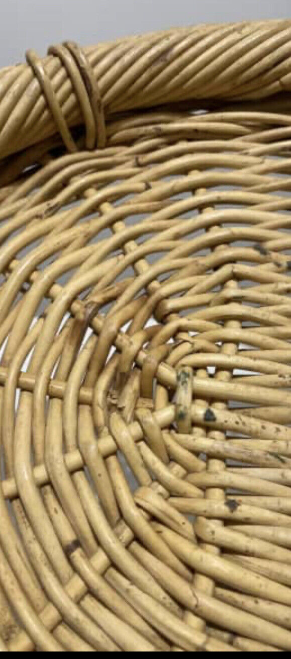 Cane Serving Tray Basket Vintage 46cm Oval Heavy Woven Wicker Handles AE191