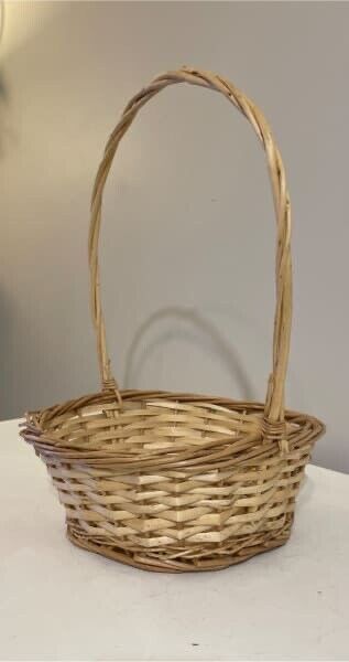 Round Basket 22cm Split Cane Flower Girl Gift Hamper Handle Storage Decor AE351