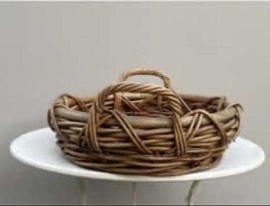 Oval Bamboo Cane Basket Retro Heavy 42cm Fruit  Bread Serving Tray AE210