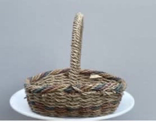 Market Basket 36cm Woven Rope Jute Seagrass Cane Flowers Storage w Handle AE208