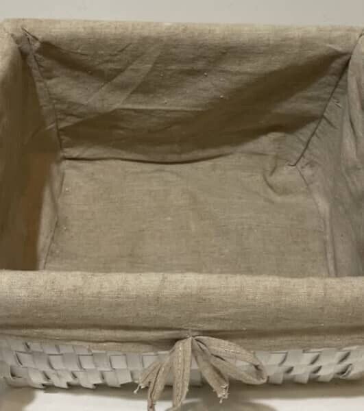 Cane Storage Basket Coastal Heavy 30.5cm White Woven Split Lined Hamper AE335