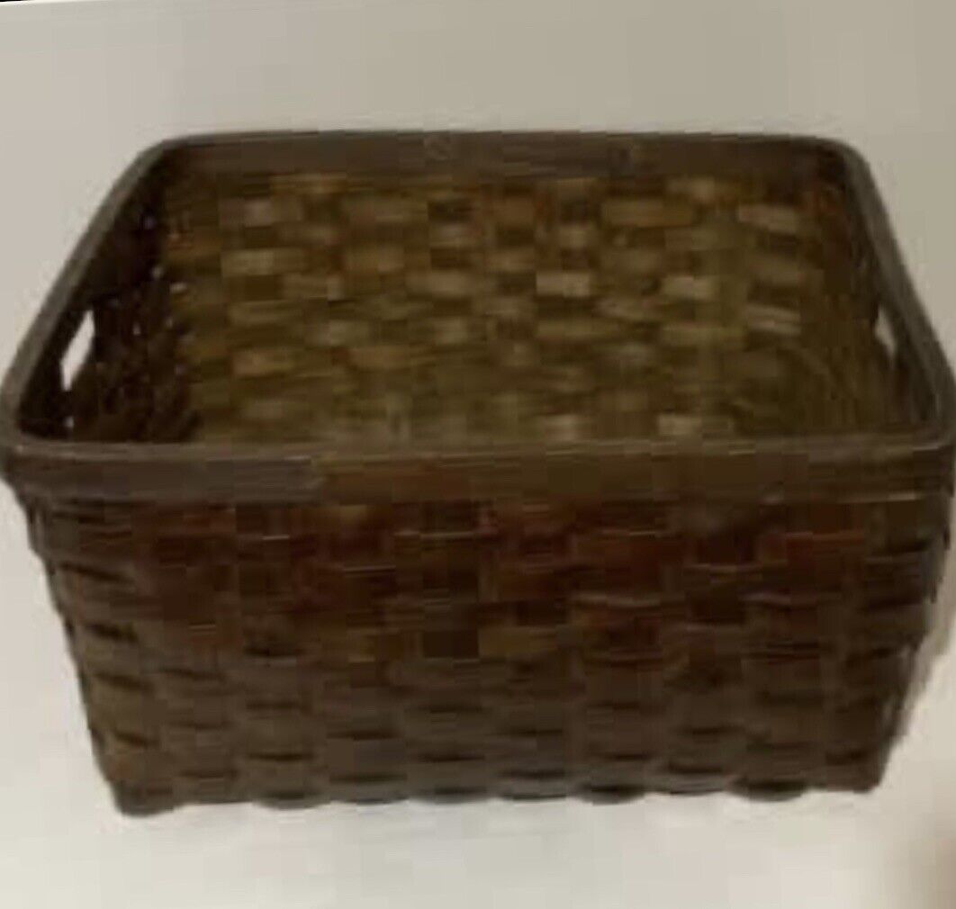 Split Cane Basket Large 50cm Dark Brown Rectangle w Grips AE319 Some Corner Wear