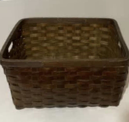 Split Cane Basket Large 50cm Dark Brown Rectangle w Grips AE319 Some Corner Wear