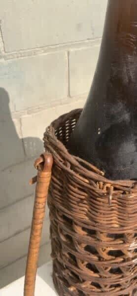 Basket + Bottle Handle 32cm 1970’s Hand Woven Wicker Cane Holder Farmhouse Decor