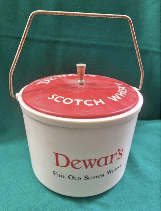 DEWAR’S Ice Bucket White Label Scotch Whisky Vintage Retro Barware Plastic w lid