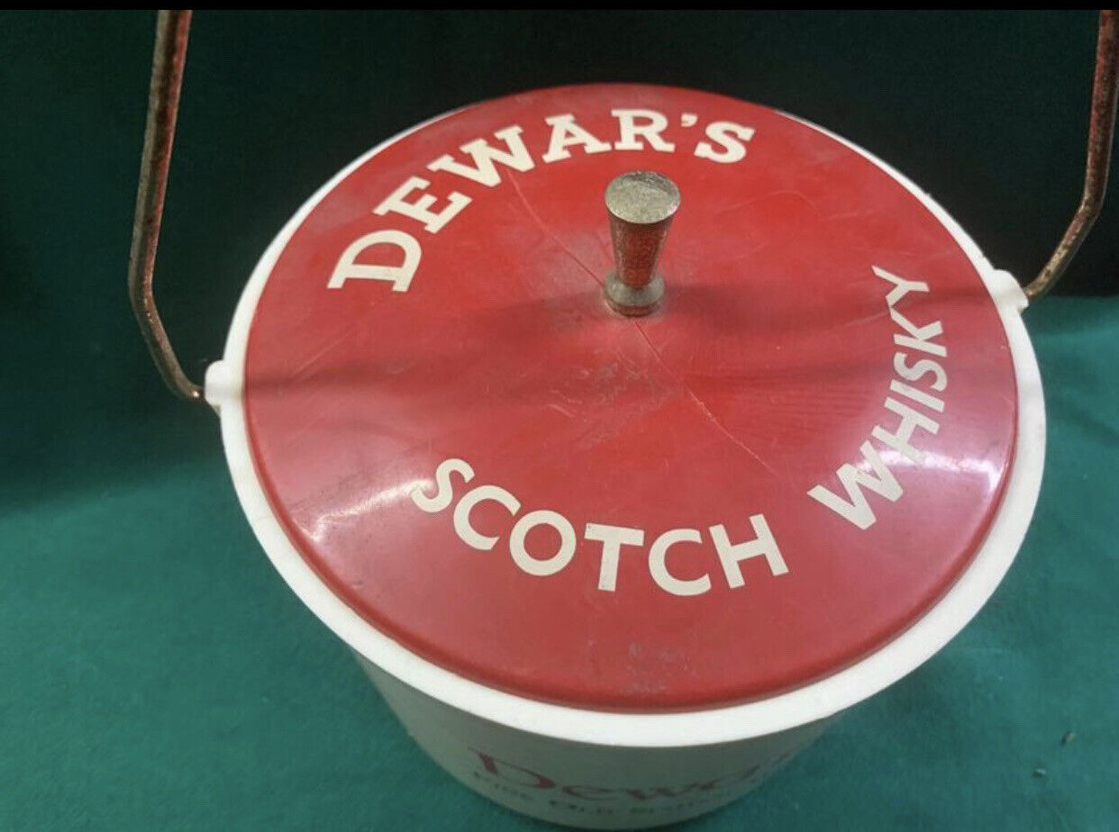 DEWAR’S Ice Bucket White Label Scotch Whisky Vintage Retro Barware Plastic w lid