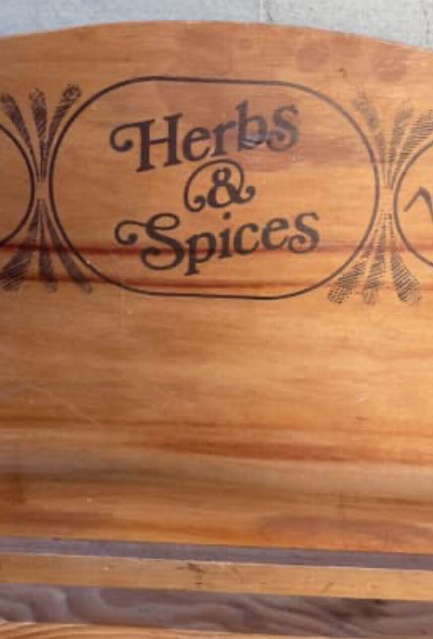 Vintage SPICE RACK 63cm Herbs & Spices GumNut Etch 2 Shelves 1980s Freestanding