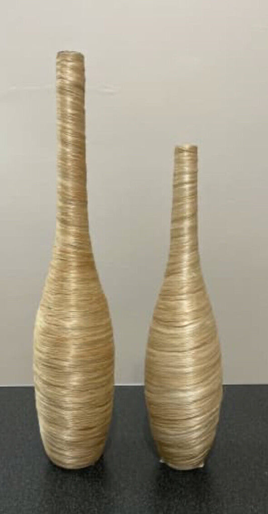 2x Marta Mikey HandMade Straw Wrapped PVC Bottle Vase Philippines AE175/6 RIL017