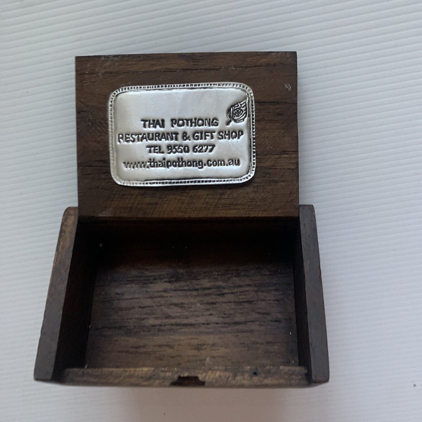 Handcrafted Thai Pothong Restaurant Elephants Trinket Business Card BOX NEW