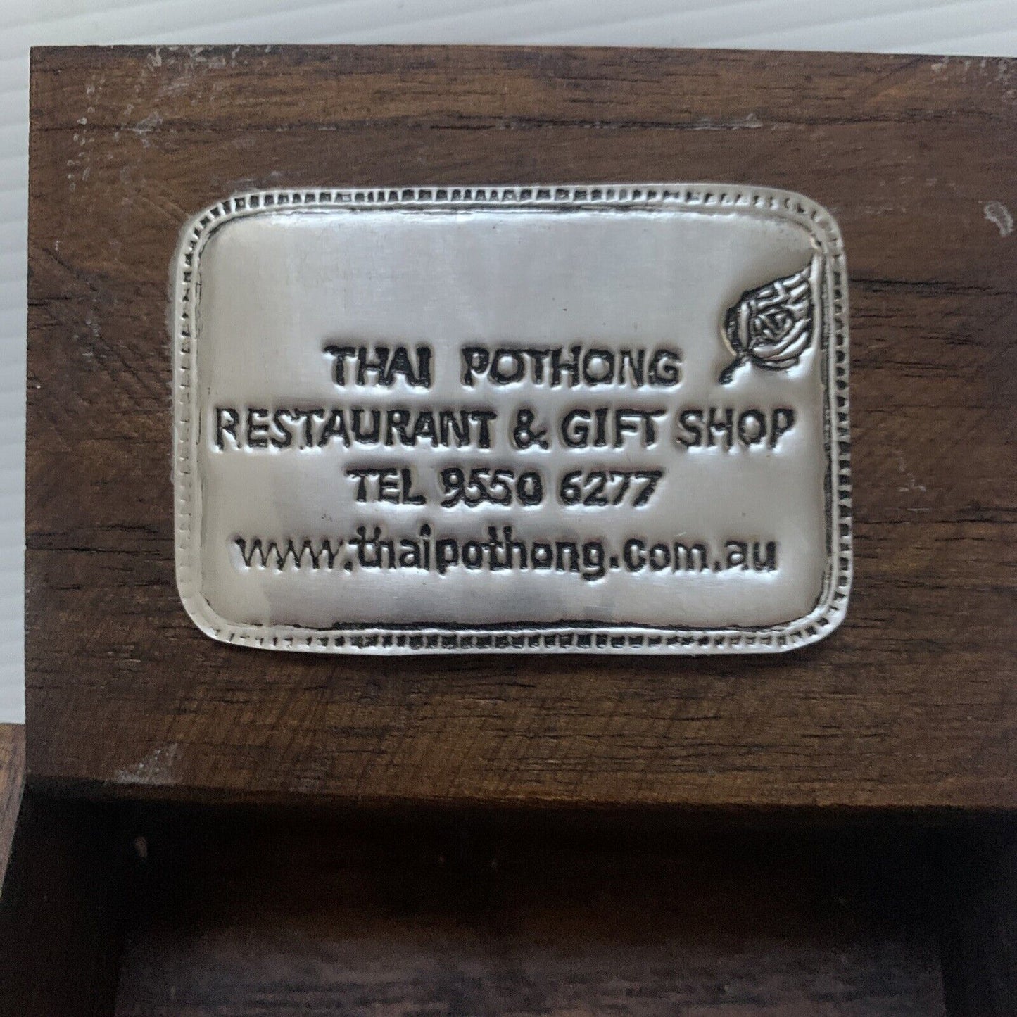 Handcrafted Thai Pothong Restaurant Elephants Trinket Business Card BOX NEW
