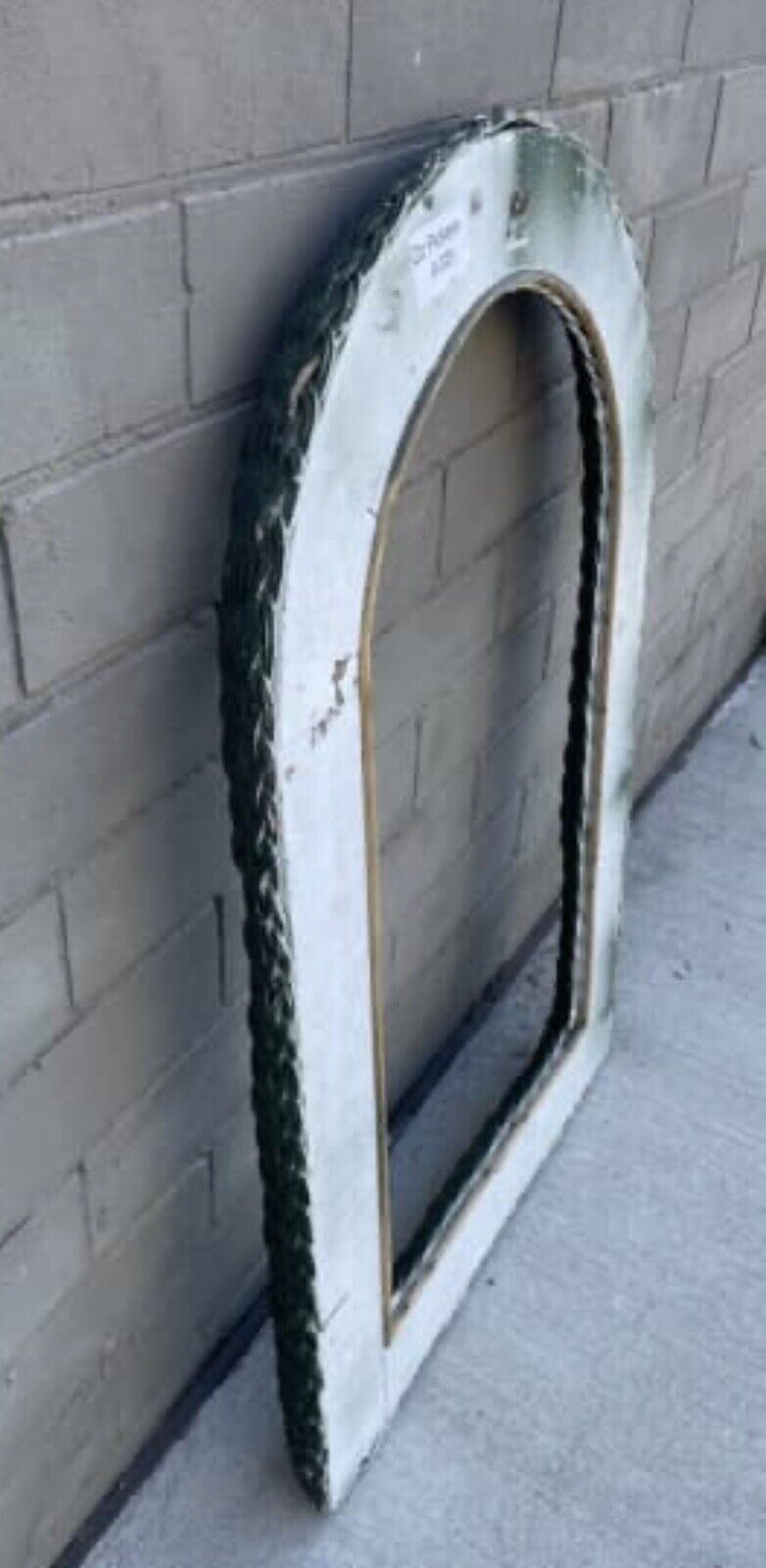 Vintage 77cm Heritage Green Woven Wicker Frame Arch Shape on wooden frame