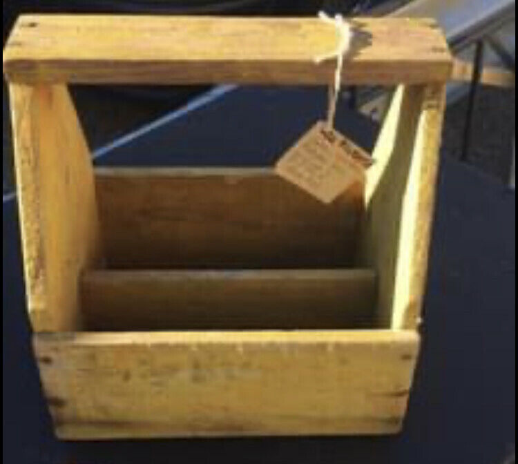 33cm Arts & Crafts YELLOW Distressed TIMBER PALINGS PLANT Crate Handle Open Base