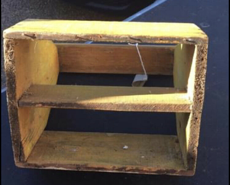 33cm Arts & Crafts YELLOW Distressed TIMBER PALINGS PLANT Crate Handle Open Base