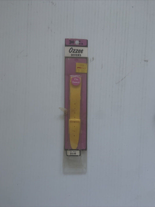 Vintage Ozzee Divers Watch Strap Fits Swatch 17mm N.O.S. Yellow Plastic 14