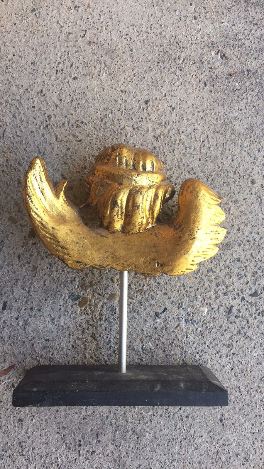 Hand Carved Wooden Angel Cupid GOLD Black Stand 38cm Decor Doorstop Paper Weight