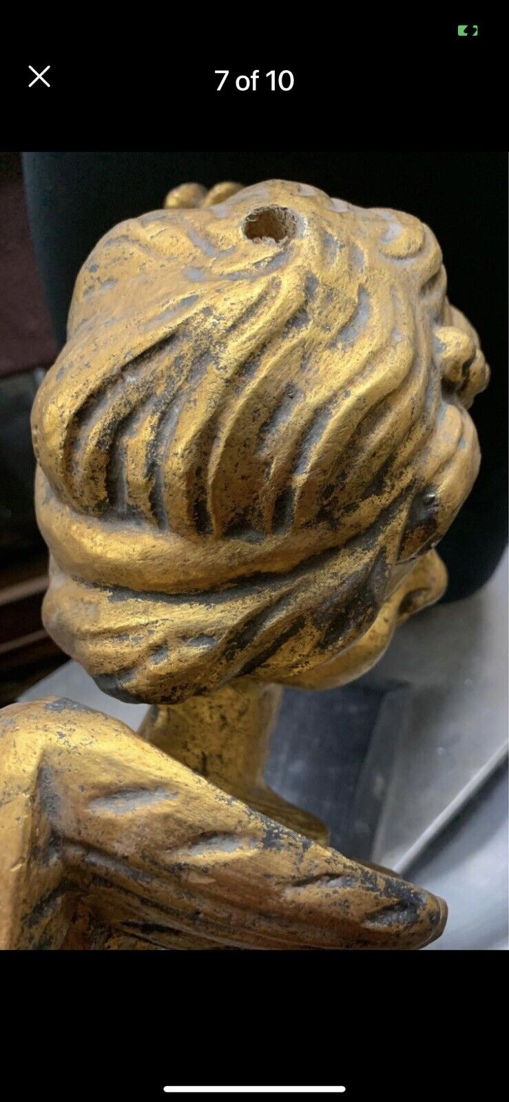 Hand Carved Wooden Angel Cupid GOLD Black Stand 38cm Decor Doorstop Paper Weight
