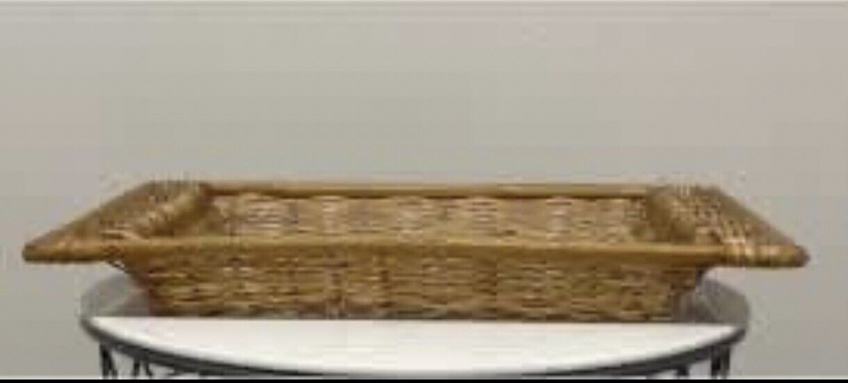 Light 44.5x31.5cm raw split cane Wicker tray rectangular basket  w handles AE192