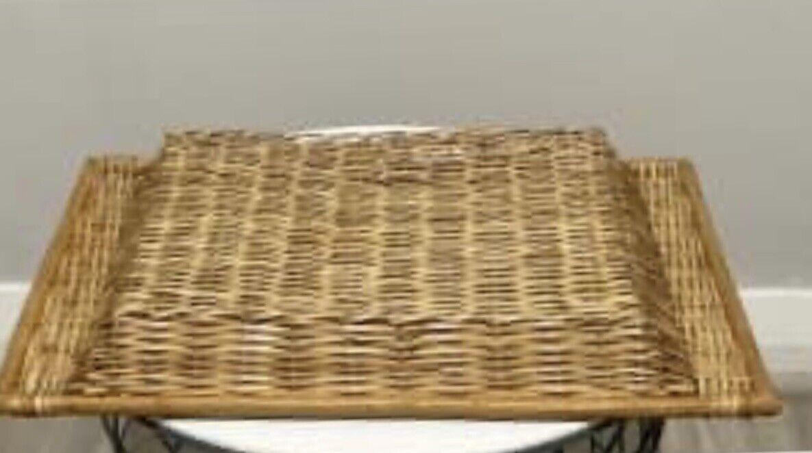 Light 44.5x31.5cm raw split cane Wicker tray rectangular basket  w handles AE192