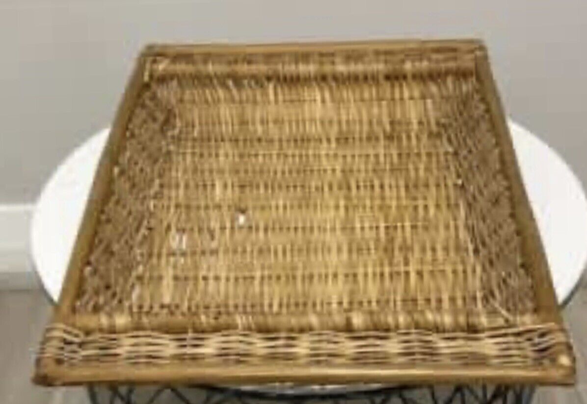 Light 44.5x31.5cm raw split cane Wicker tray rectangular basket  w handles AE192